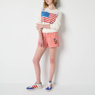 Juniors Womens Crew Neck Long Sleeve Mickey and Friends Cable Knit Pullover Sweater