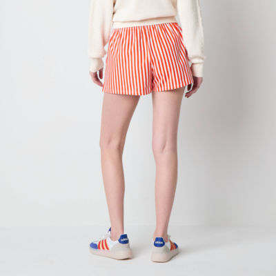 Mickey And Friends Red Stripe Womens Mid Rise Juniors Pull-On Short
