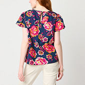 St. John's Bay Womens Keyhole Neck Short Sleeve Blouse