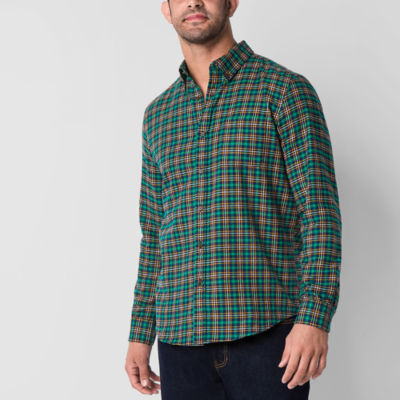 St. John's Bay Mens Easy-on + Easy-off Seated Wear Long Sleeve Adaptive Classic Fit Flannel Shirt