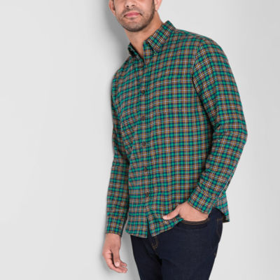 St. John's Bay Mens Easy-on + Easy-off Seated Wear Long Sleeve Adaptive Classic Fit Flannel Shirt