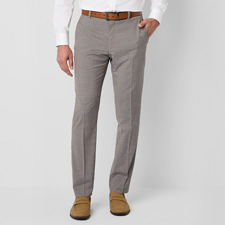 Collection By Michael Strahan Mens Checked Stretch Fabric Modern Fit Flat Front Suit Pant, 40 30, Beige