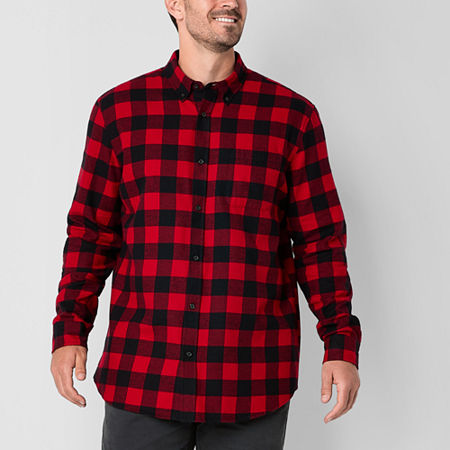 St. John's Bay Dexterity Mens Easy-on + Easy-off Long Sleeve Adaptive Classic Fit Big And Tall Flann In Red