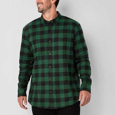 St. John's Bay Dexterity Mens Easy-on + Easy-off Long Sleeve Adaptive Classic Fit Big And Tall Flann In Green