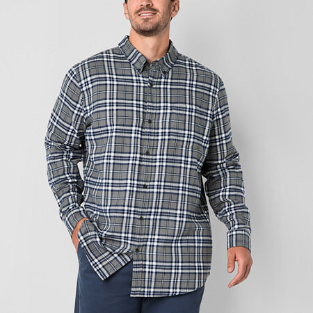 St. John's Bay Mens Easy-on + Easy-off Seated Wear Long Sleeve Adaptive Classic Fit Big and Tall Flannel Shirt, 2x-large Tall, Black