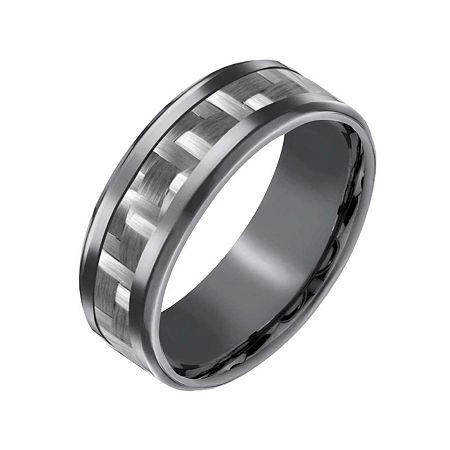 Mens 8mm Tantalum Carbon Fiber Inlay Wedding Band, 9, Grey