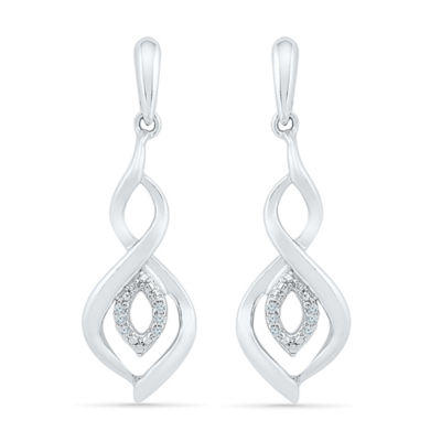 Womens Diamond Accent Natural White Diamond Sterling Silver Drop Earrings