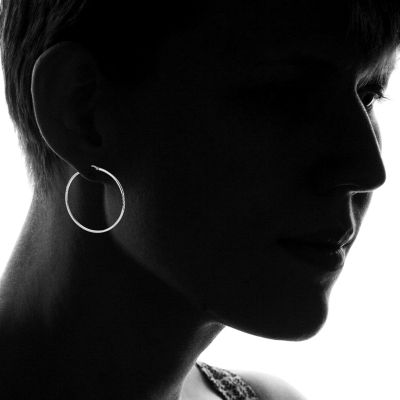Womens Sterling Silver 60mm Hoop Earrings