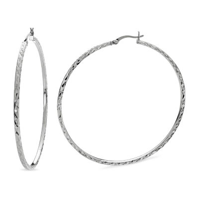 Womens Sterling Silver 60mm Hoop Earrings