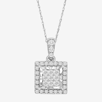 Tru Miracle Womens 1/4 CT. T.W. Mined White Diamond 10K White Gold Square Pendant Necklace