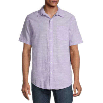 St. John's Bay Linen Mens Slim Fit Short Sleeve ButtonDown Shirt