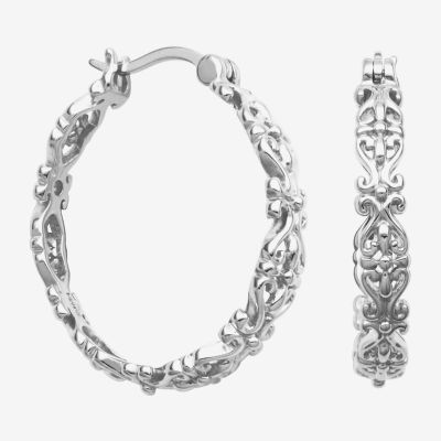 Womens Sterling Silver 27.4mm Hoop Earrings