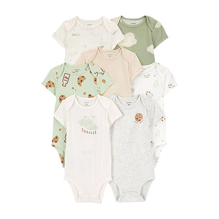 Carter's Baby Boys Crew Neck Short Sleeve Rib 7-pc. Bodysuit, Newborn, Gray