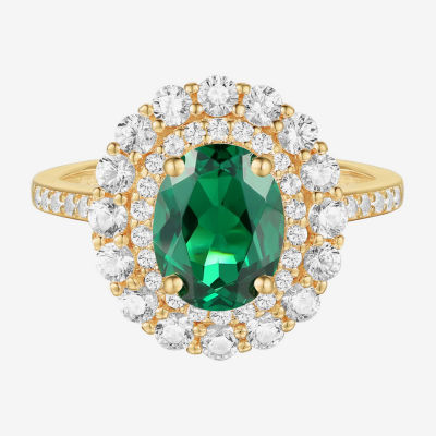 Womens Lab Created Green Emerald 14K Gold Over Silver Oval Cocktail Ring JCPenney