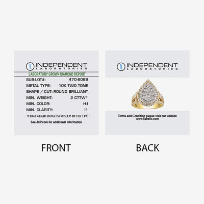 (H-I / I1) Womens 2 CT. T.W. Lab Grown White Diamond 10K Gold 10K White Gold Pear Halo Cocktail Ring