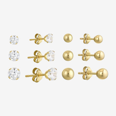 14K Gold Cubic Zirconia Ball Earring Set