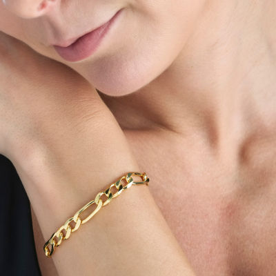 Made in Italy Unisex Adult 24K Gold Over Silver Inch Solid Figaro Chain Bracelet