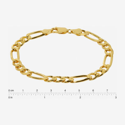 Made in Italy Unisex Adult 24K Gold Over Silver Inch Solid Figaro Chain Bracelet