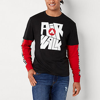 Airwalk Mens Crew Neck Layered Long Sleeve Graphic T-Shirt, Color: Black  Red - JCPenney