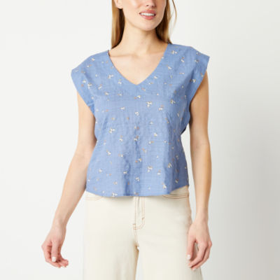 a.n.a Womens V Neck Short Sleeve Blouse