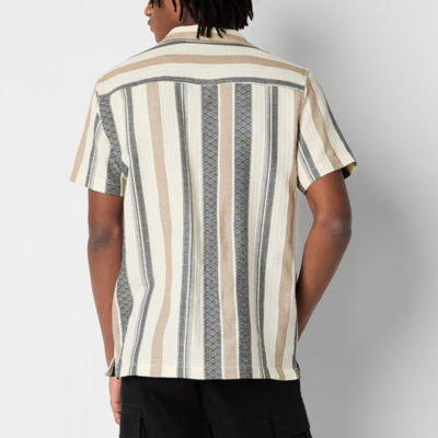 Mens Short Sleeve Striped Button-Down Shirt