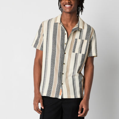 Mens Short Sleeve Striped Button-Down Shirt