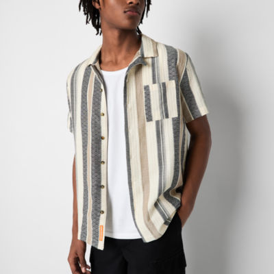 Mens Short Sleeve Striped Button-Down Shirt