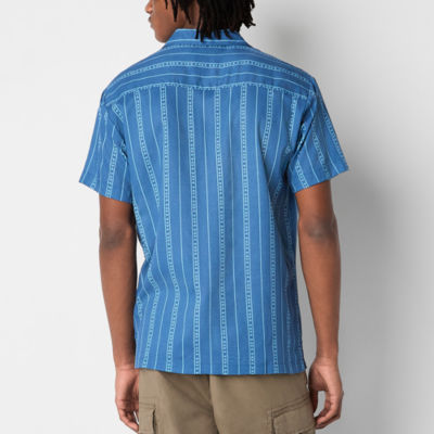 Mens Short Sleeve Striped Button-Down Shirt