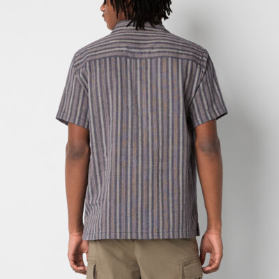 Mens Short Sleeve Striped Button-Down Shirt