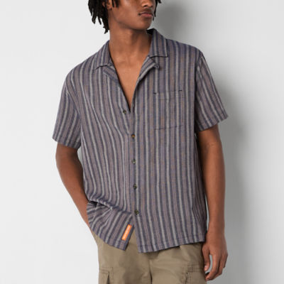 Mens Short Sleeve Striped Button-Down Shirt