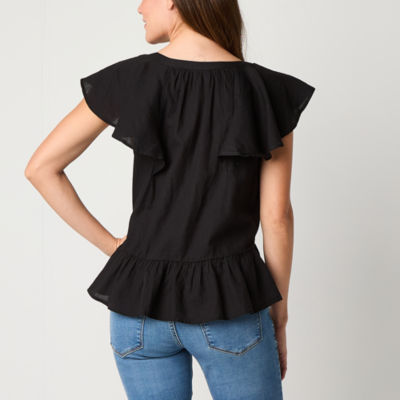 a.n.a Womens V Neck Short Sleeve Blouse