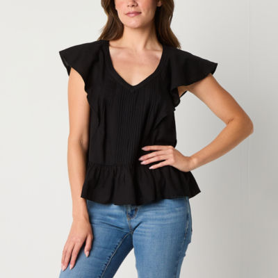 a.n.a Womens V Neck Short Sleeve Blouse