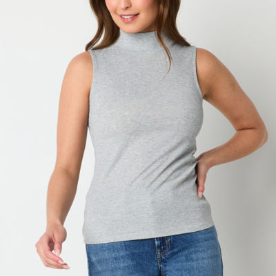 a.n.a Womens Ribbed Sleeveless Mock Neck Top