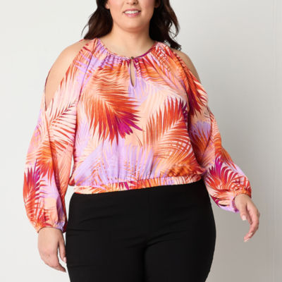 Bold Elements Plus Womens Keyhole Neck Long Sleeve Blouse