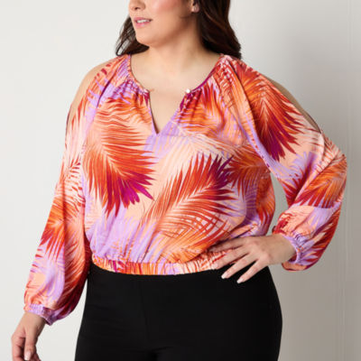 Bold Elements Plus Womens Keyhole Neck Long Sleeve Blouse