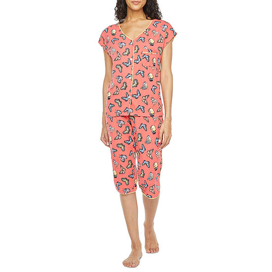 Liz Claiborne Womens 2-pc. V-Neck Short Sleeve Capri Pajama Set