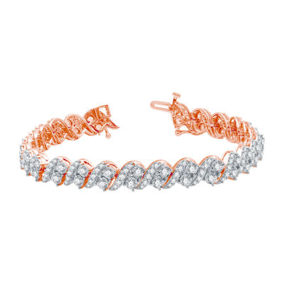 (H-I / I1) Womens 5 CT. T.W. Lab Grown White Diamond 10K Rose Gold 7.5 Inch Tennis Bracelet