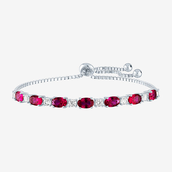 Lab Created Red Ruby Sterling Silver Bolo Bracelet