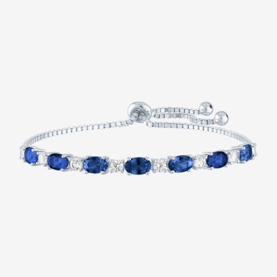 Lab Created Blue Sapphire Sterling Silver Bolo Bracelet
