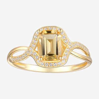 Womens Genuine Yellow Citrine 10K Gold Cocktail Ring