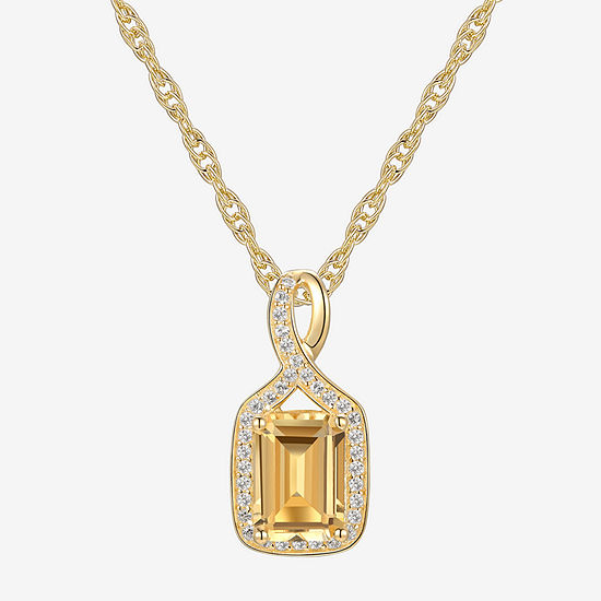 Womens Genuine Yellow Citrine 10K Gold Pendant Necklace