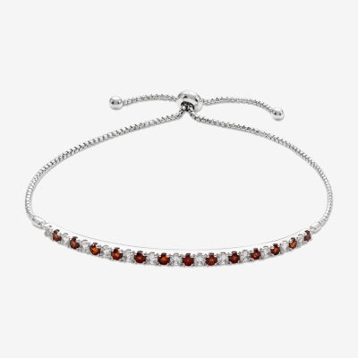 Genuine Red Garnet Sterling Silver Bolo Bracelet