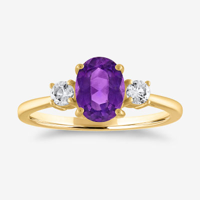 Womens Genuine Purple Amethyst 10K Gold Cocktail Ring