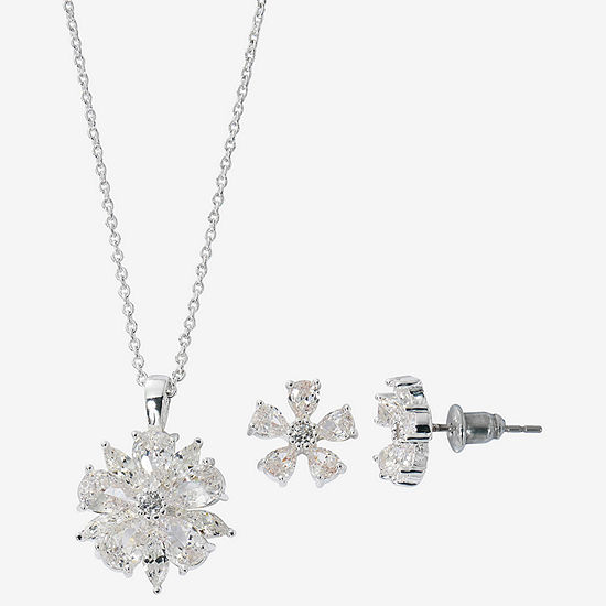 Sparkle Allure Light Up Box 2-pc. Cubic Zirconia Pure Silver Over Brass Flower Jewelry Set