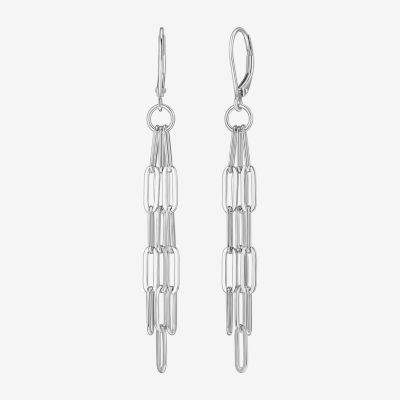 Womens Sterling Silver Paperclip Drop Earrings