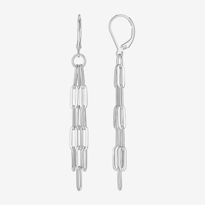 Womens Sterling Silver Paperclip Drop Earrings
