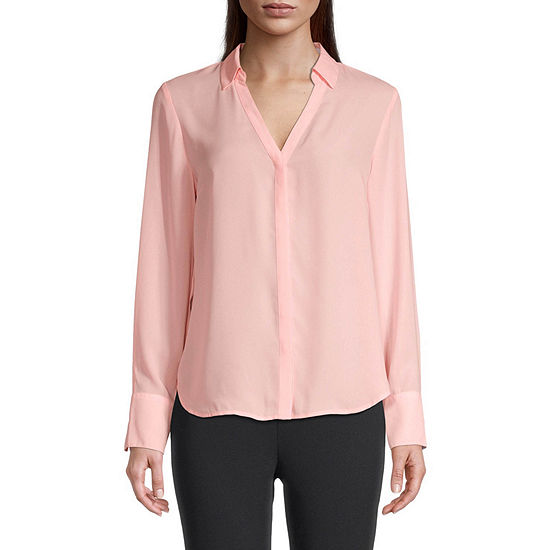 Liz Claiborne Petite Womens Long Sleeve Regular Fit Button-Down Shirt