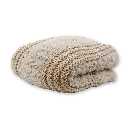 Your Lifestyle By Donna Sharp Faux Fur Plush Knit Midweight Throw, One Size, Beige