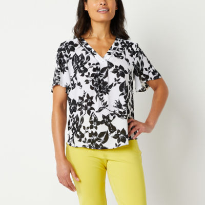 Liz Claiborne Womens V Neck Short Sleeve Blouse JCPenney