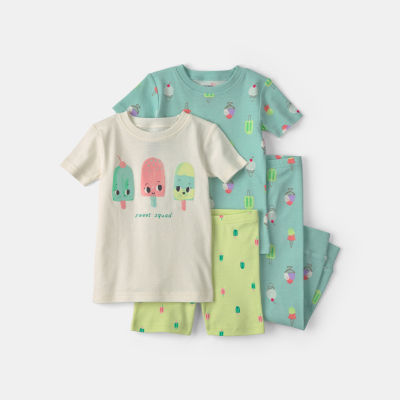 Carter's Toddler Girls Rib Crew Neck Short Sleeve 4-pc. Pajama Set